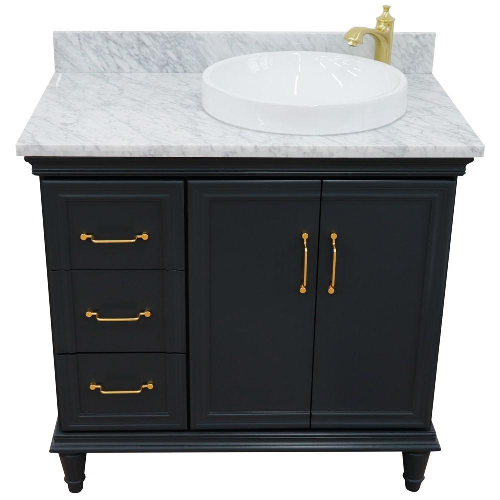 Single vanity in Dark Gray with White Carrara and round sink. Picture 11