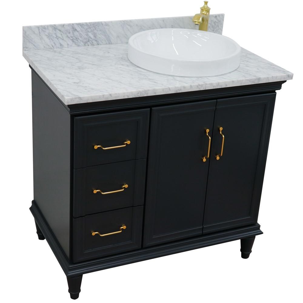 Single vanity in Dark Gray with White Carrara and round sink. Picture 12