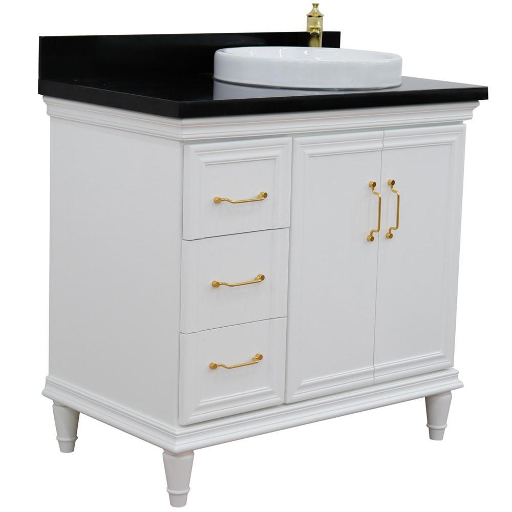 Single vanity in White with Black galaxy and round sink. Picture 5
