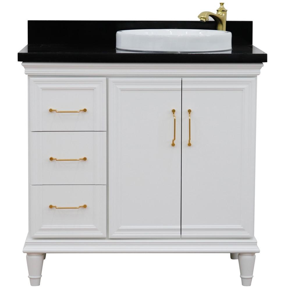 Single vanity in White with Black galaxy and round sink. Picture 7