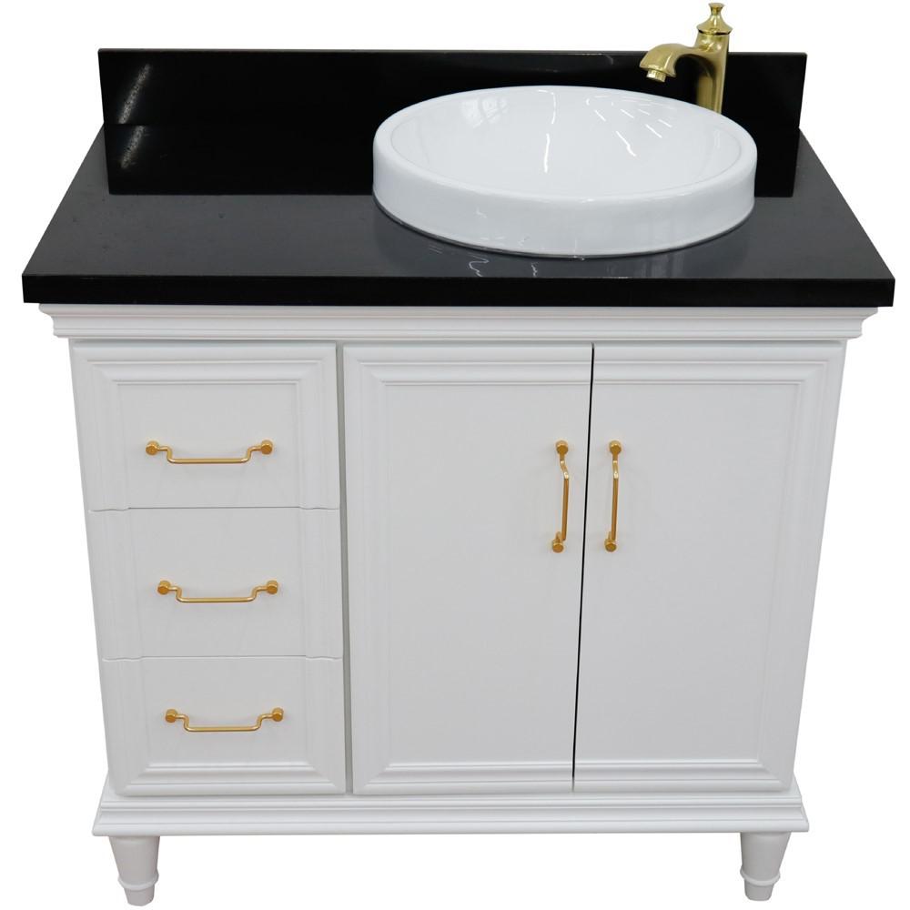 Single vanity in White with Black galaxy and round sink. Picture 10