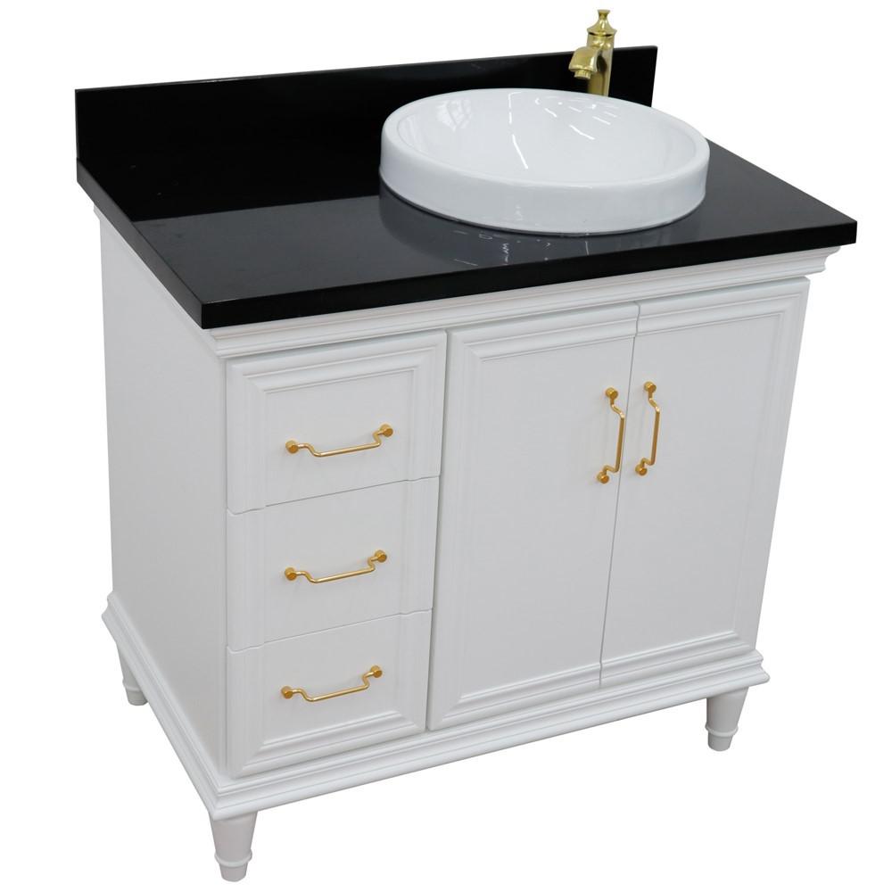 Single vanity in White with Black galaxy and round sink. Picture 11