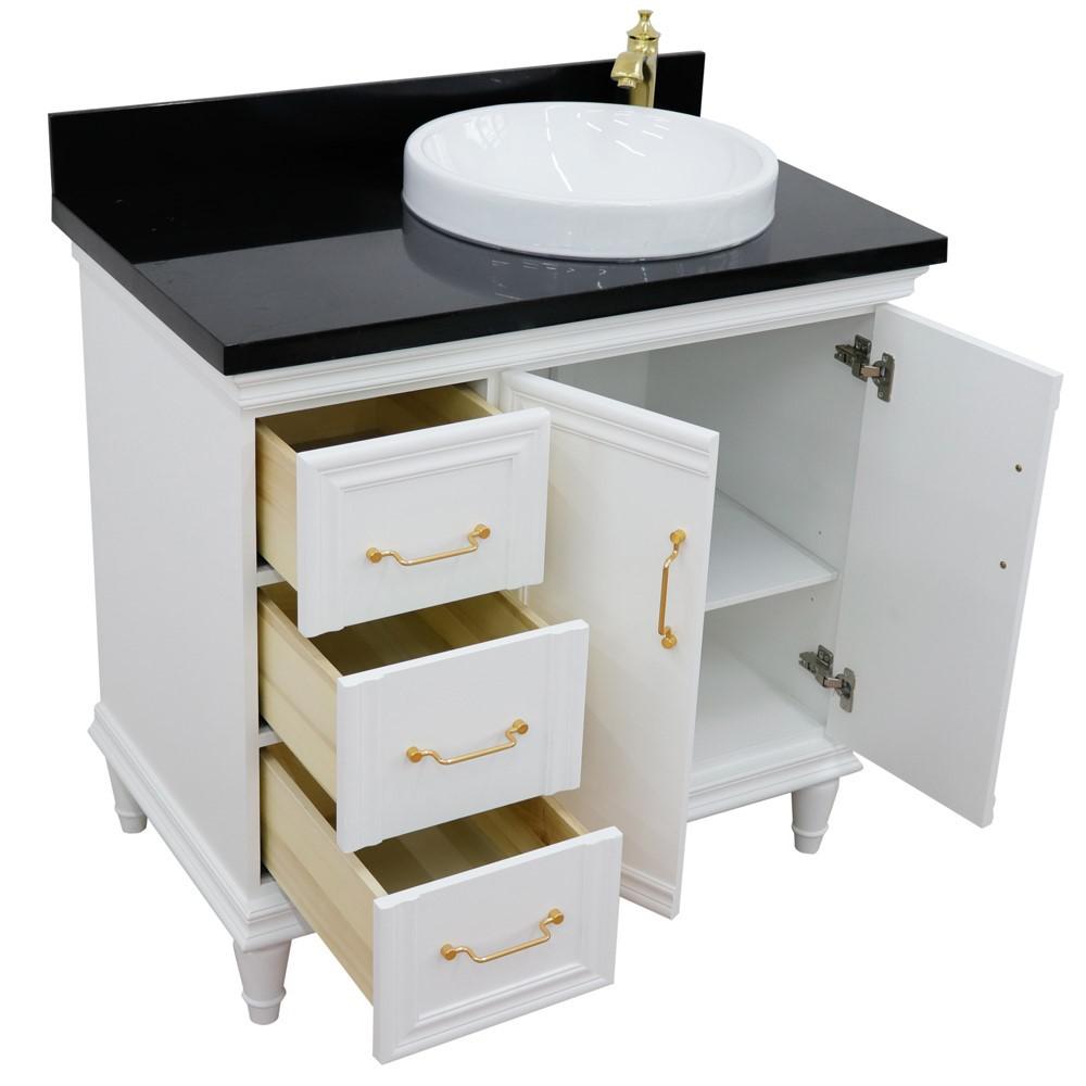 Single vanity in White with Black galaxy and round sink. Picture 12