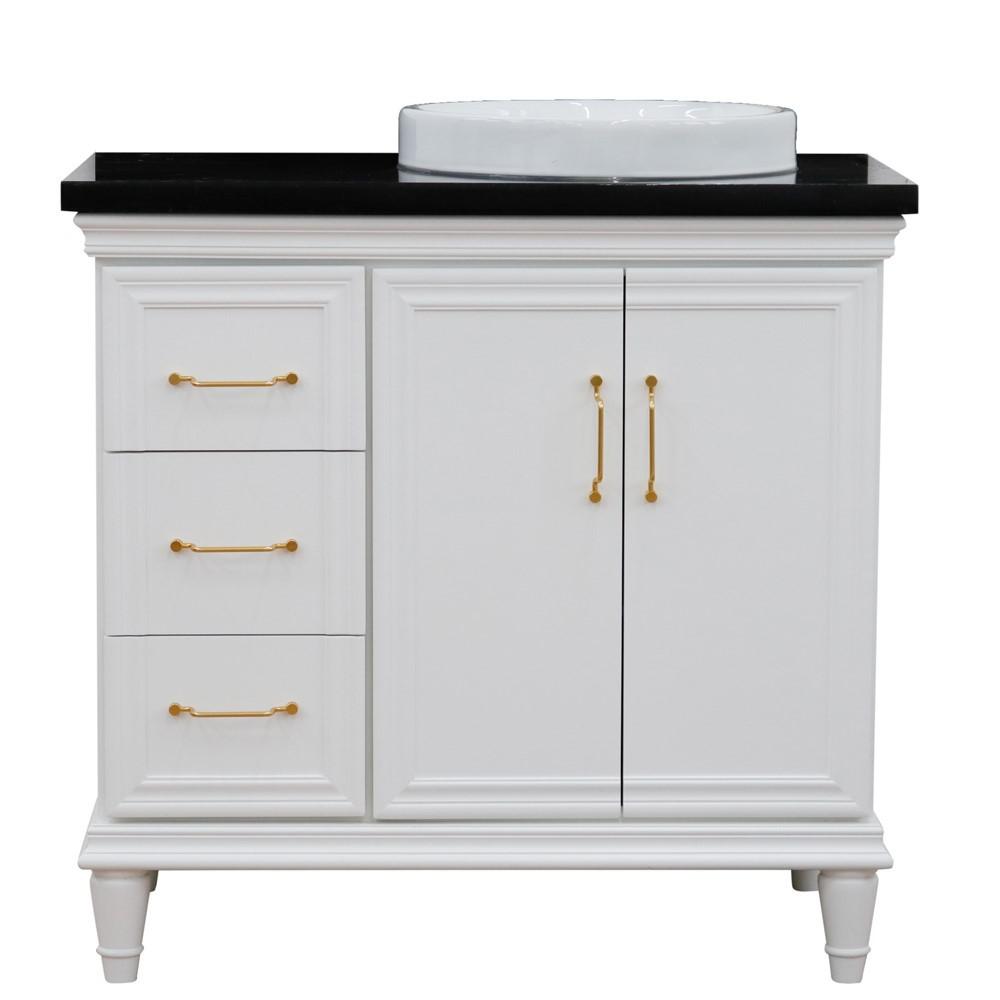 Single vanity in White with Black galaxy and round sink. Picture 13
