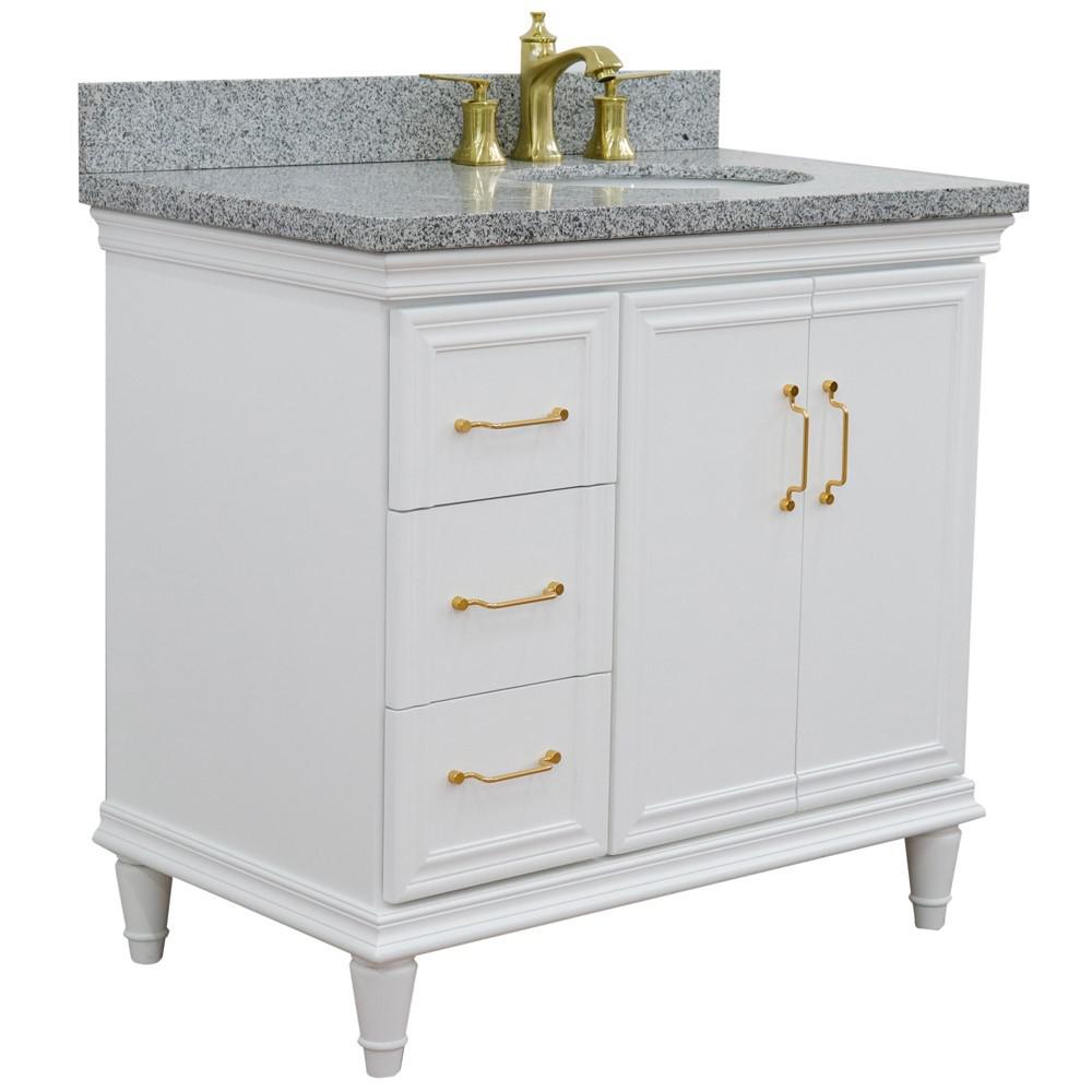 Single vanity in White with Gray granite and oval sink. Picture 5