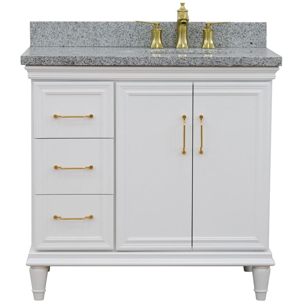 Single vanity in White with Gray granite and oval sink. Picture 7