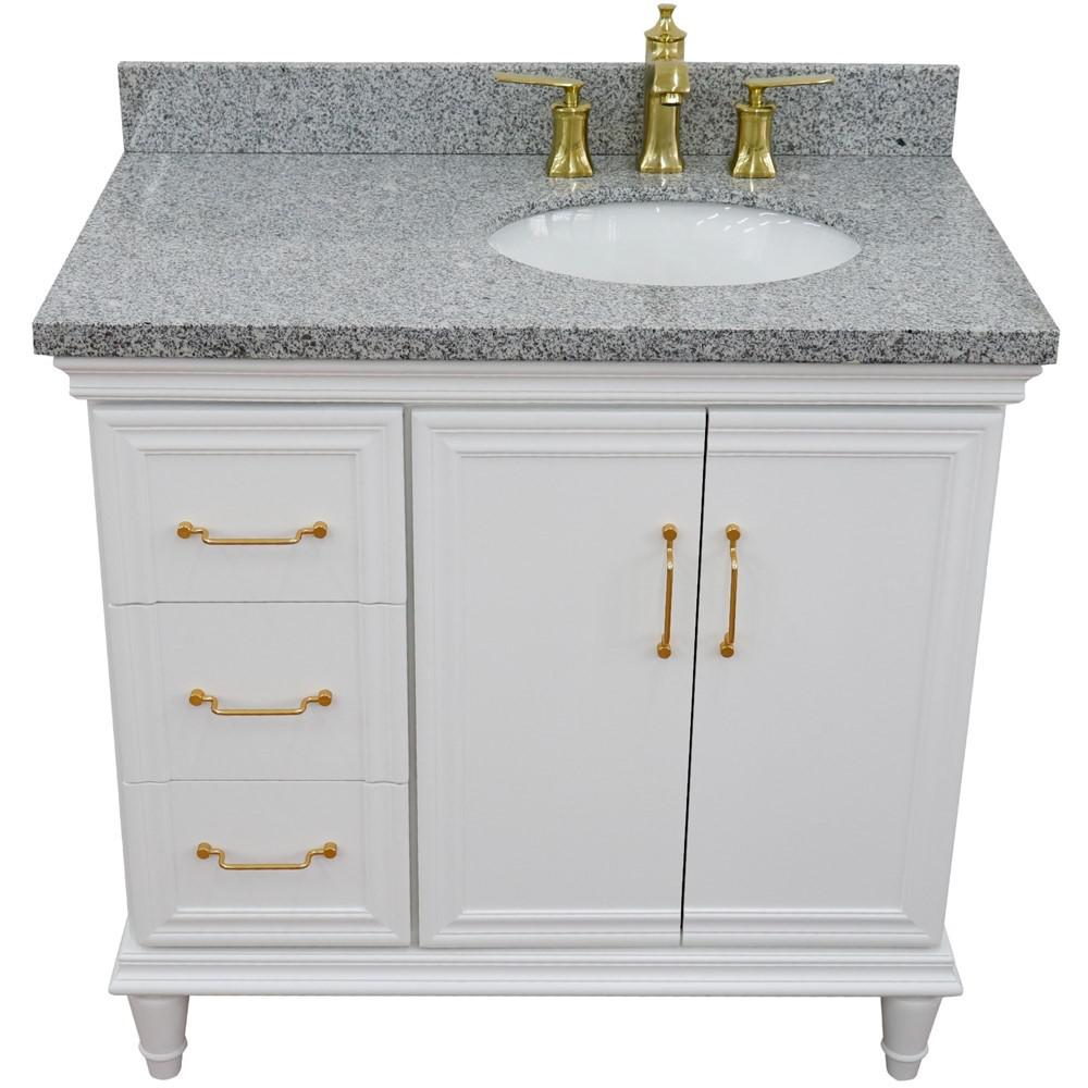 Single vanity in White with Gray granite and oval sink. Picture 10