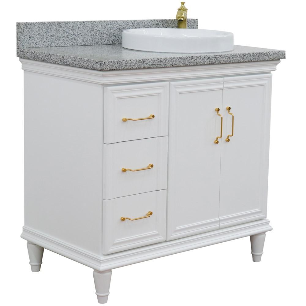 Single vanity in White with Gray granite and round sink. Picture 5