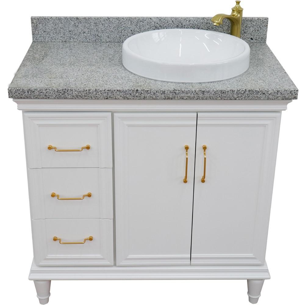 Single vanity in White with Gray granite and round sink. Picture 10