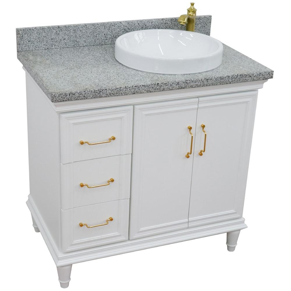 Single vanity in White with Gray granite and round sink. Picture 11
