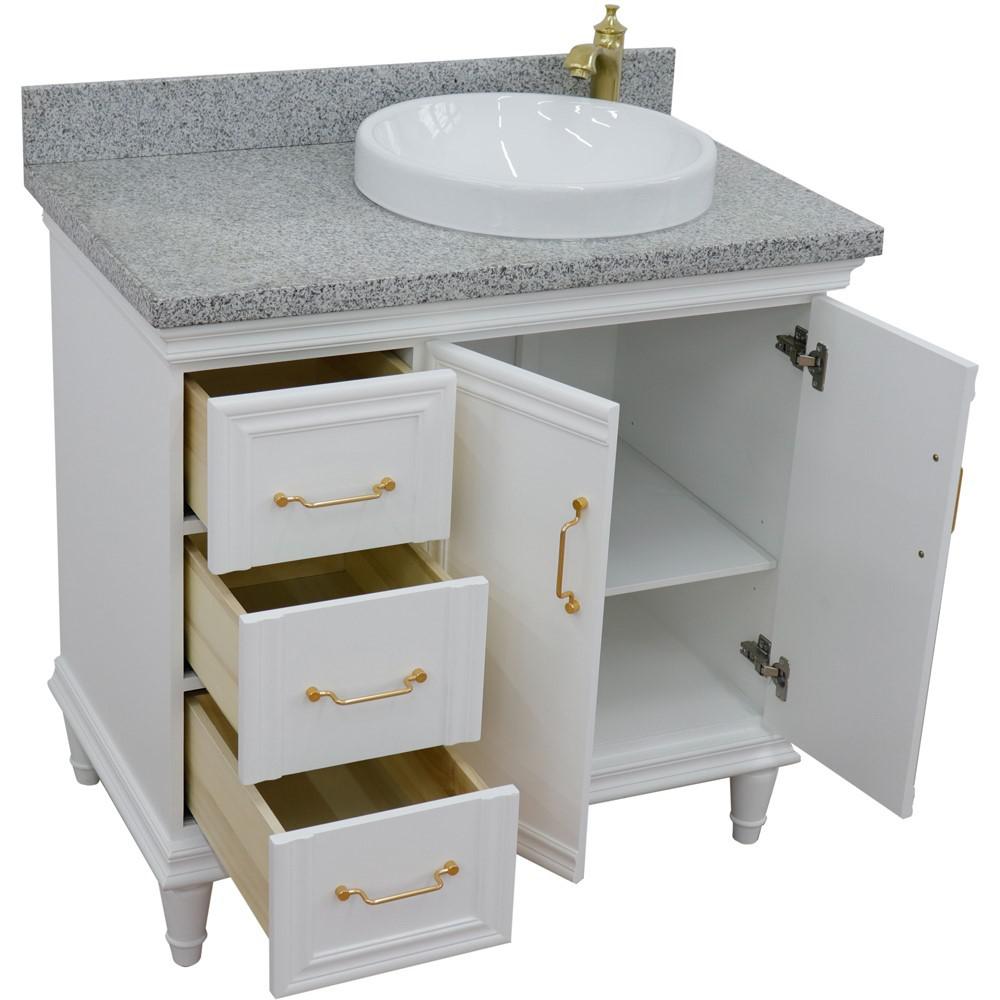 Single vanity in White with Gray granite and round sink. Picture 12
