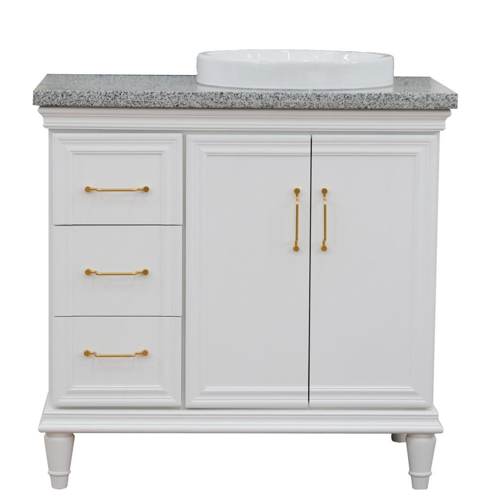 Single vanity in White with Gray granite and round sink. Picture 13