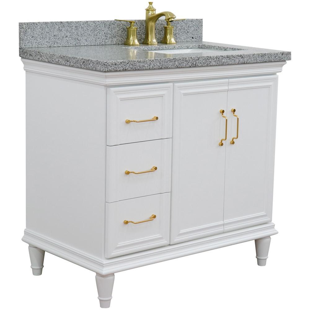 Single vanity in White with Gray granite and rectangle sink. Picture 5