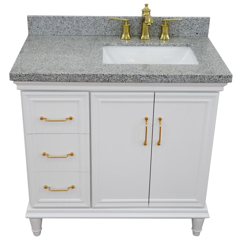 Single vanity in White with Gray granite and rectangle sink. Picture 10