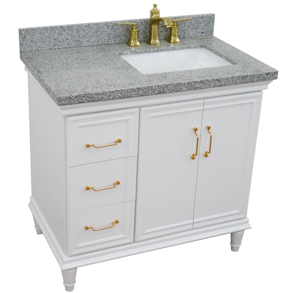 Single vanity in White with Gray granite and rectangle sink. Picture 11