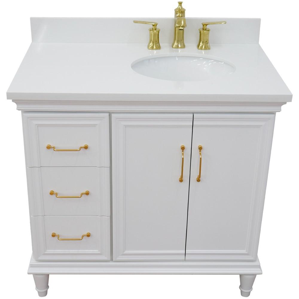 Single vanity in White with White quartz and oval sink. Picture 10