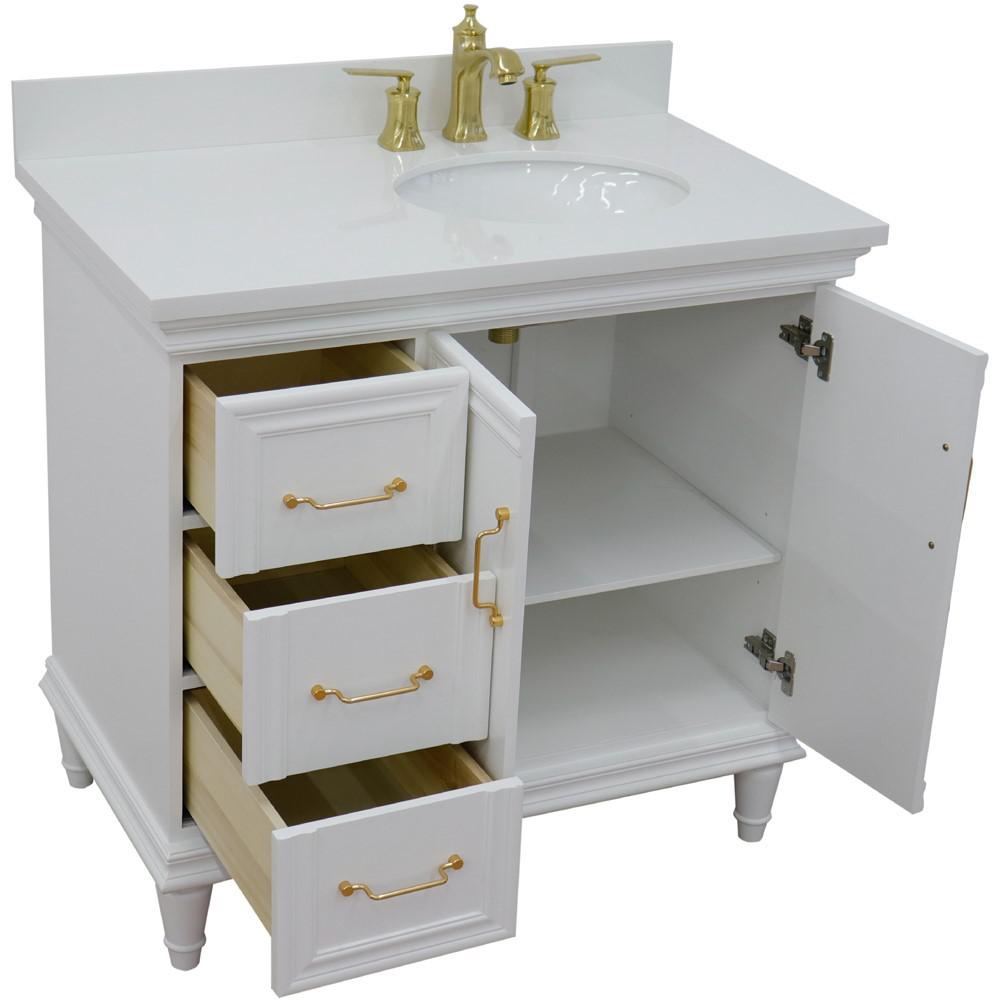 Single vanity in White with White quartz and oval sink. Picture 12