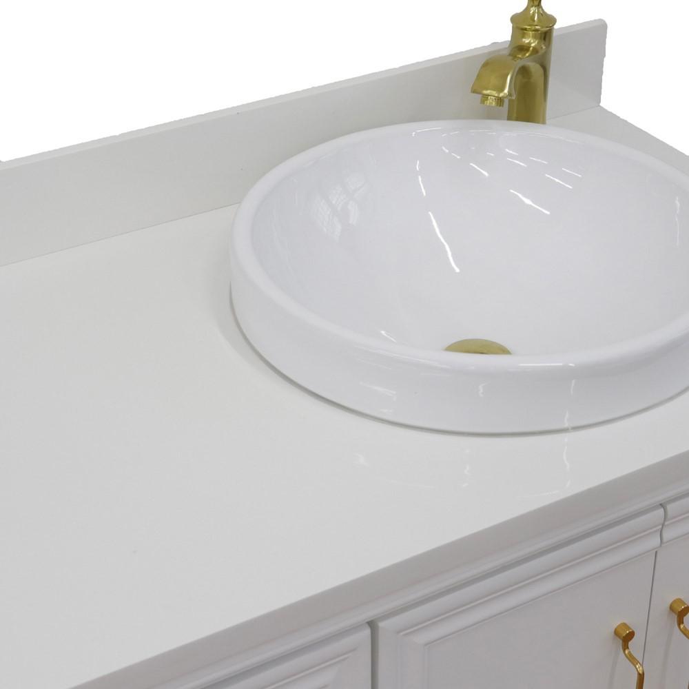 Single vanity in White with White quartz and round sink. Picture 8