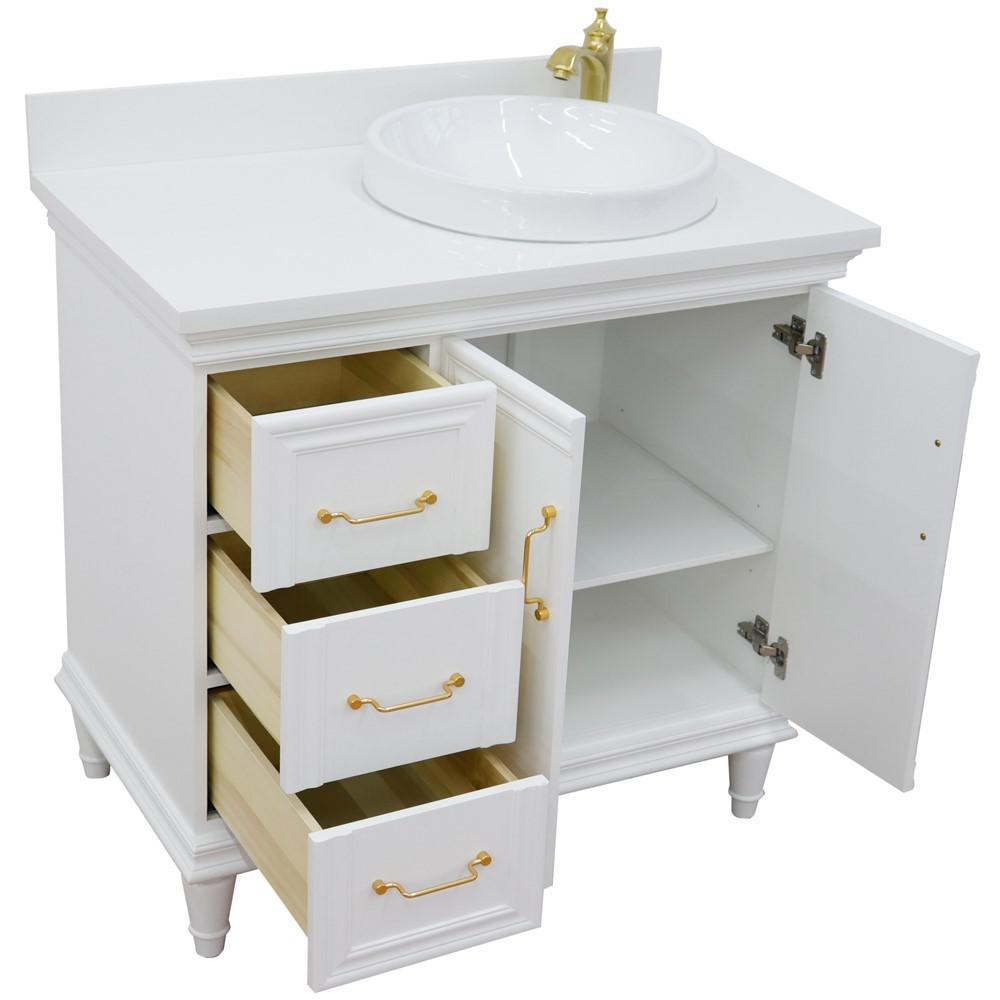 Single vanity in White with White quartz and round sink. Picture 12