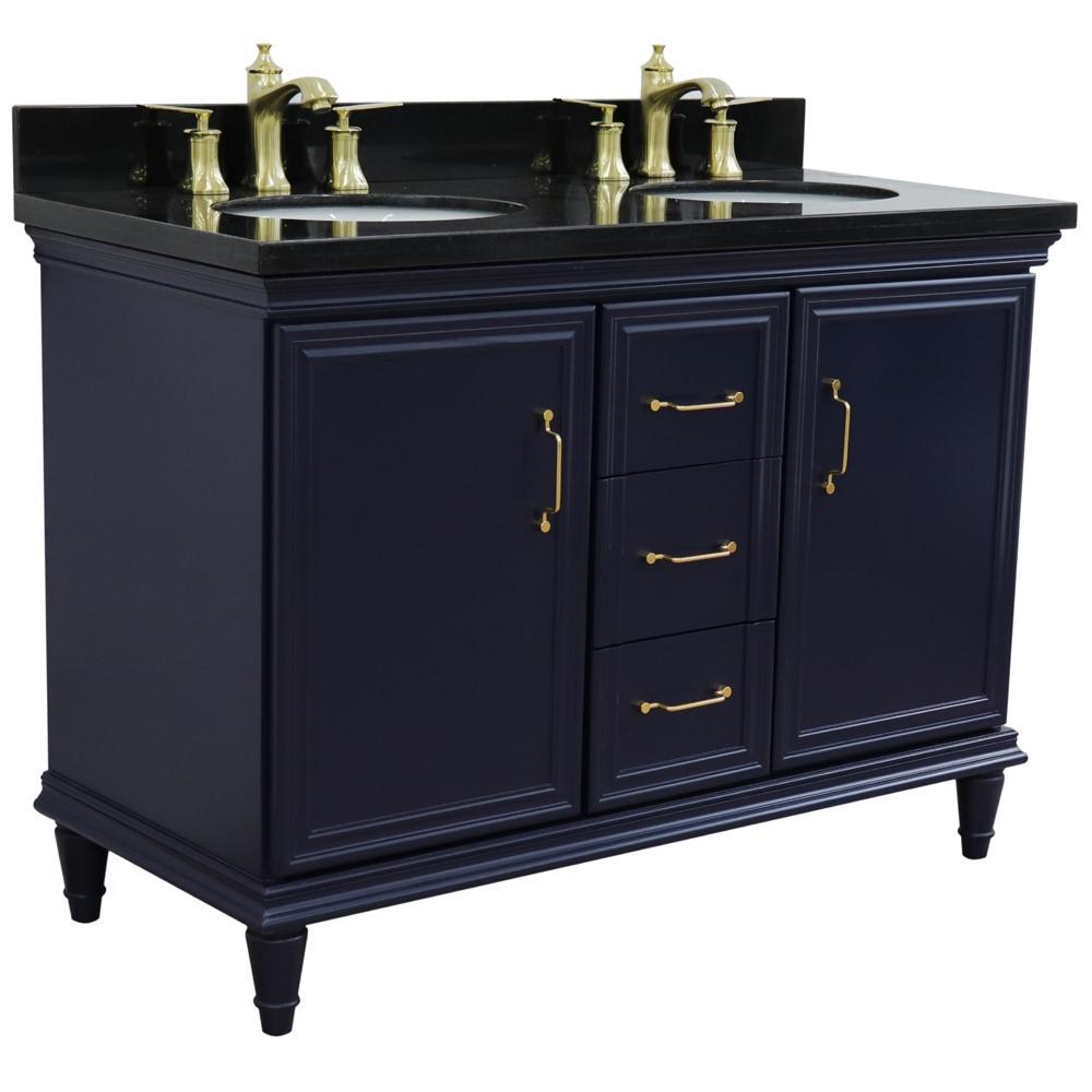 49 Double vanity in Blue finish with Black galaxy and oval sink. Picture 4