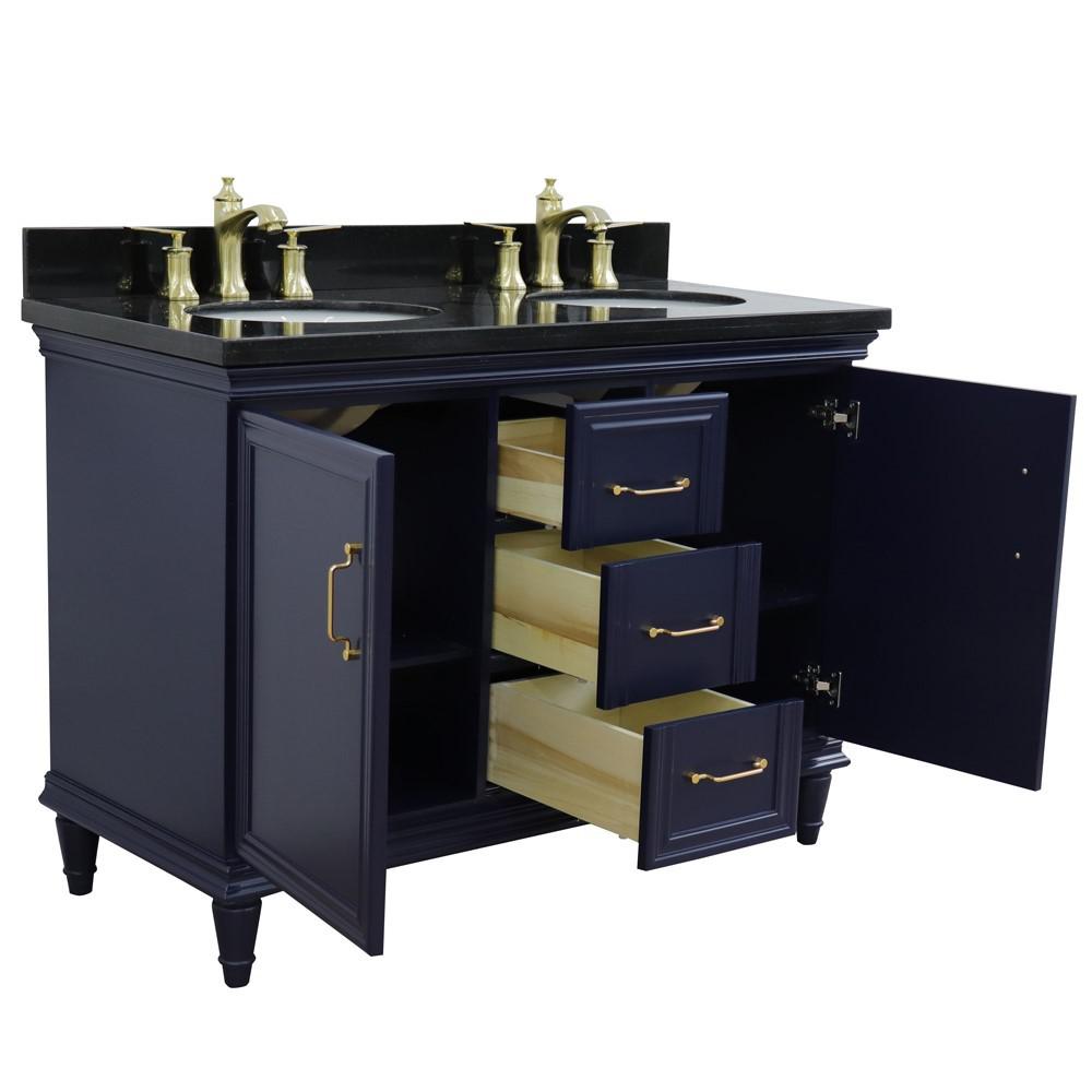 49 Double vanity in Blue finish with Black galaxy and oval sink. Picture 5