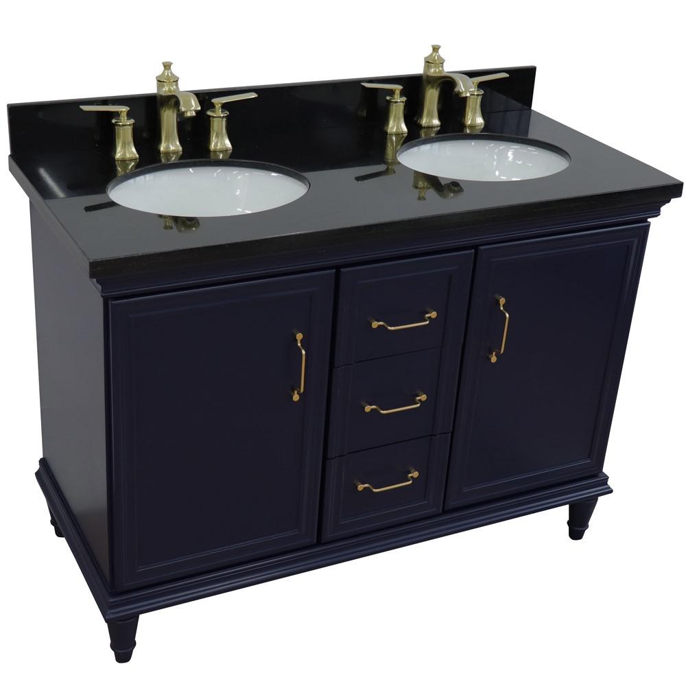 49 Double vanity in Blue finish with Black galaxy and oval sink. Picture 10