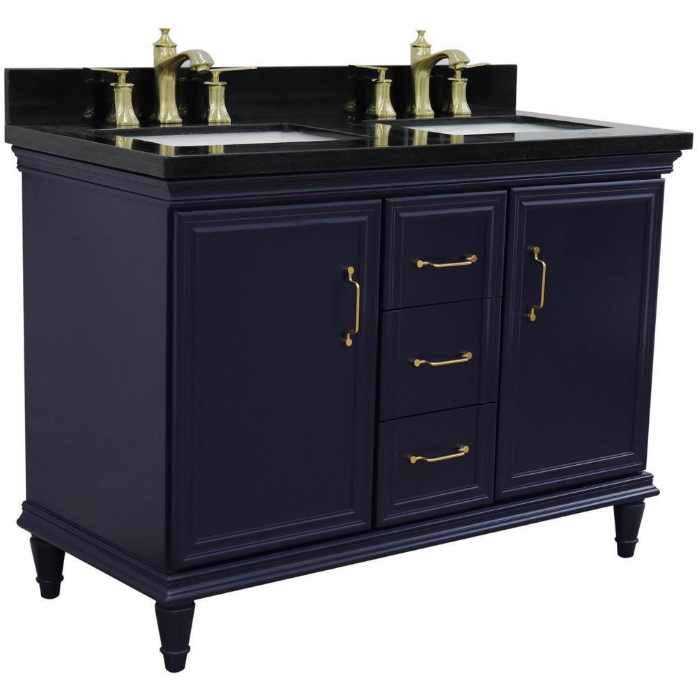 49 Double vanity in Blue finish with Black galaxy and rectangle sink. Picture 4