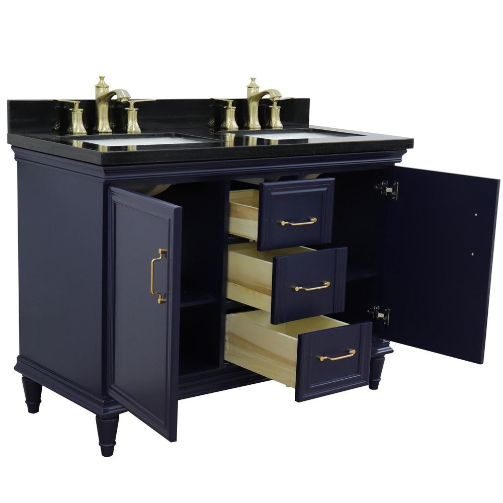 49 Double vanity in Blue finish with Black galaxy and rectangle sink. Picture 5