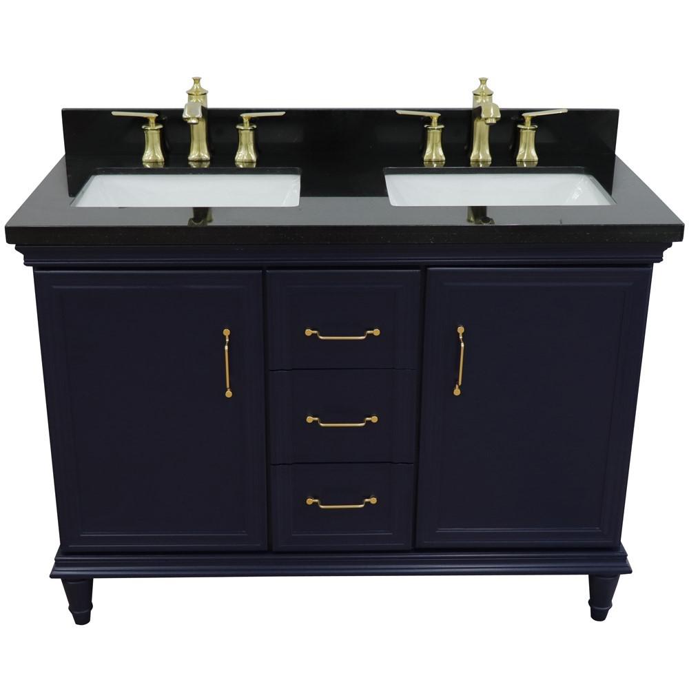 49 Double vanity in Blue finish with Black galaxy and rectangle sink. Picture 9