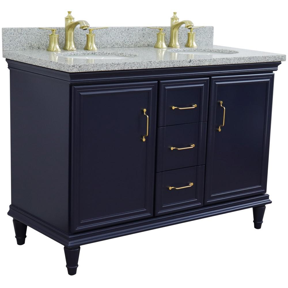 49 Double vanity in Blue finish with Gray granite and oval sink. Picture 3
