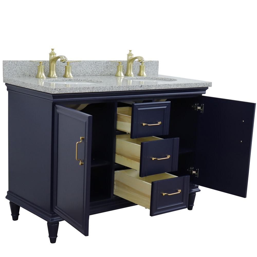 49 Double vanity in Blue finish with Gray granite and oval sink. Picture 4