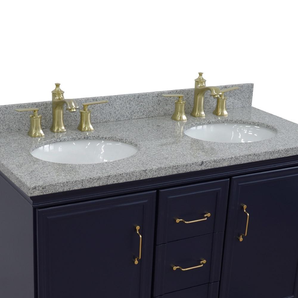 49 Double vanity in Blue finish with Gray granite and oval sink. Picture 6