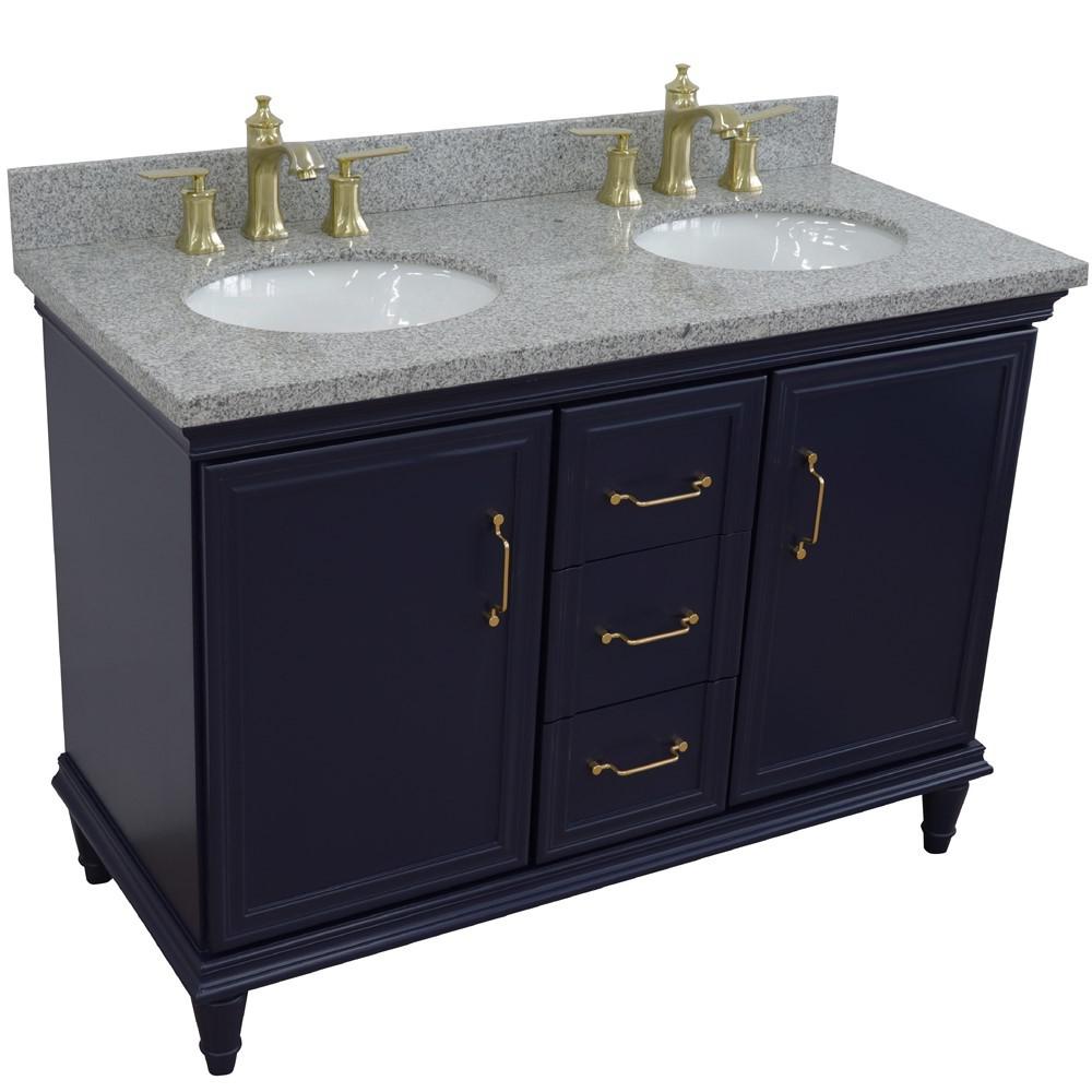 49 Double vanity in Blue finish with Gray granite and oval sink. Picture 9