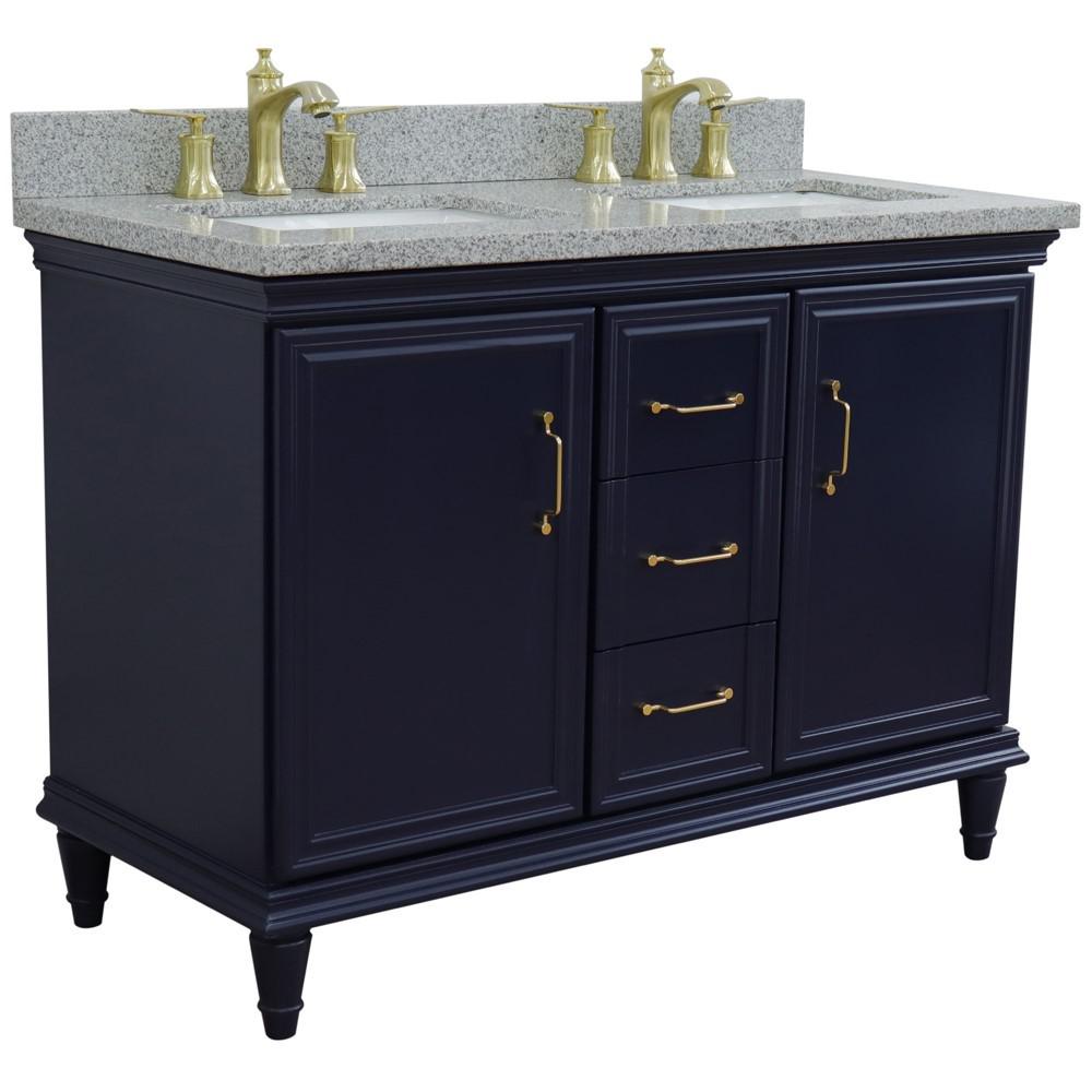 49 Double vanity in Blue finish with Gray granite and rectangle sink. Picture 3