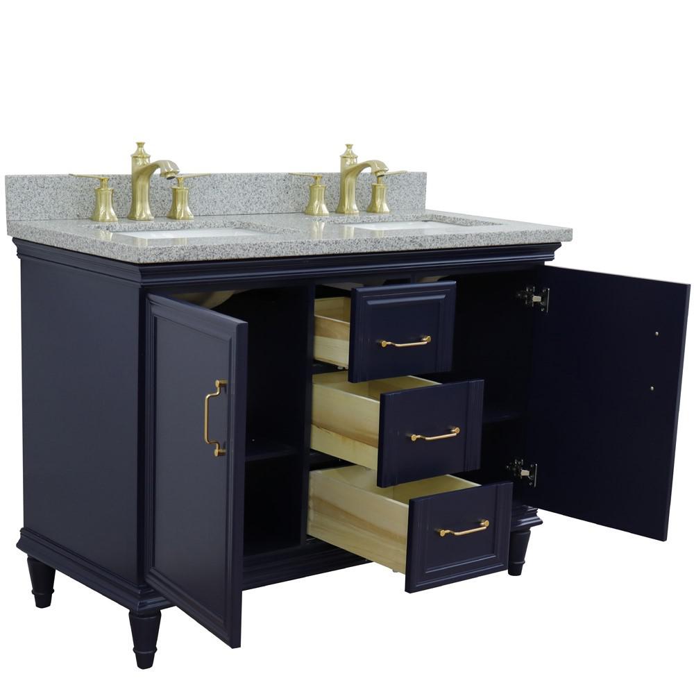 49 Double vanity in Blue finish with Gray granite and rectangle sink. Picture 4