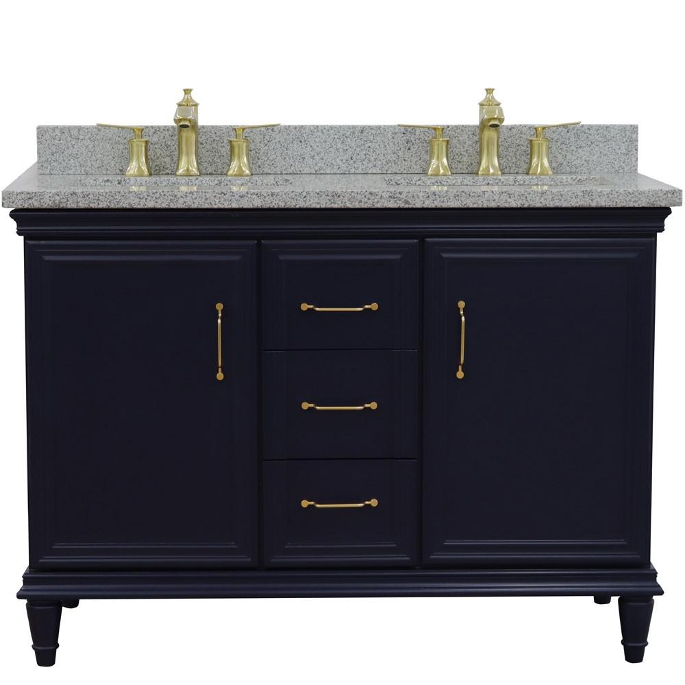 49 Double vanity in Blue finish with Gray granite and rectangle sink. Picture 5
