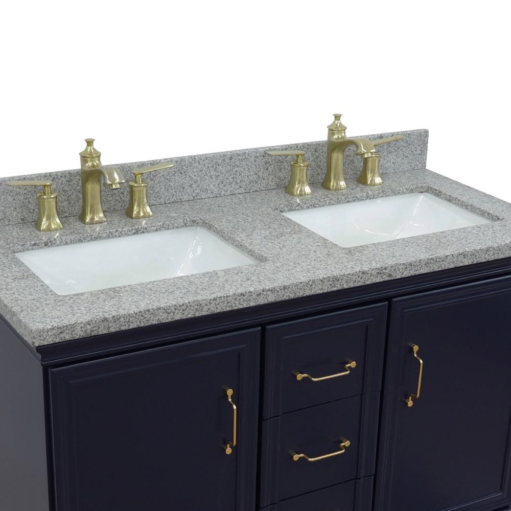 49 Double vanity in Blue finish with Gray granite and rectangle sink. Picture 6
