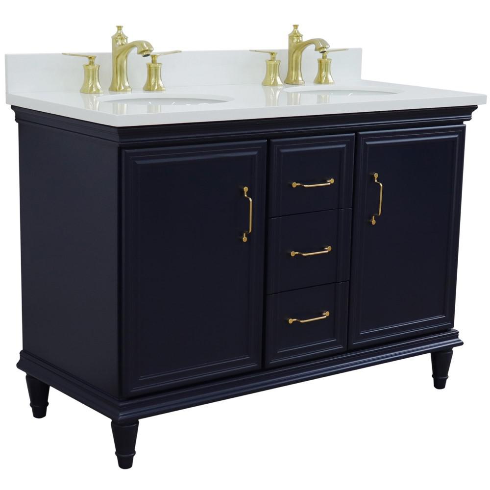 49 Double vanity in Blue finish with White quartz and oval sink. Picture 4