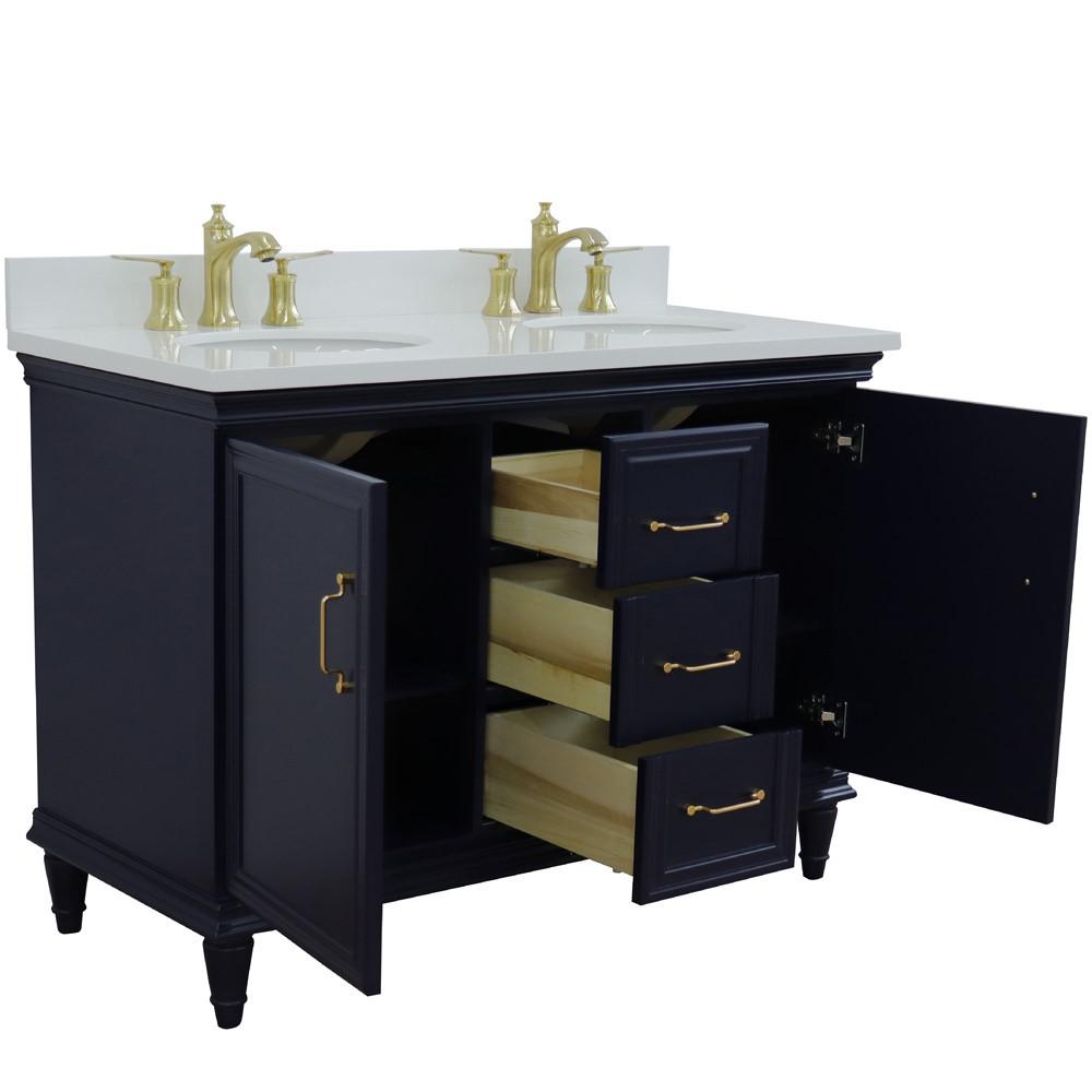 49 Double vanity in Blue finish with White quartz and oval sink. Picture 5