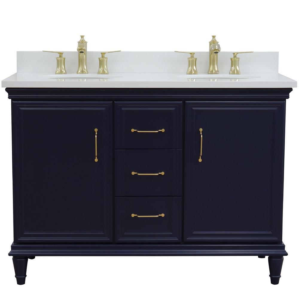 49 Double vanity in Blue finish with White quartz and oval sink. Picture 6
