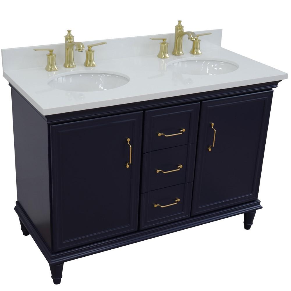 49 Double vanity in Blue finish with White quartz and oval sink. Picture 10