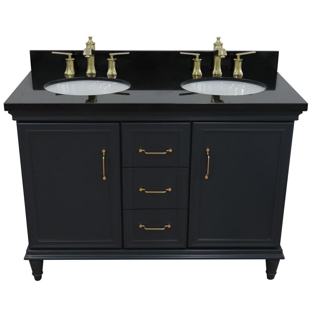 49 Double vanity in Dark Gray finish with Black galaxy and oval sink. Picture 8