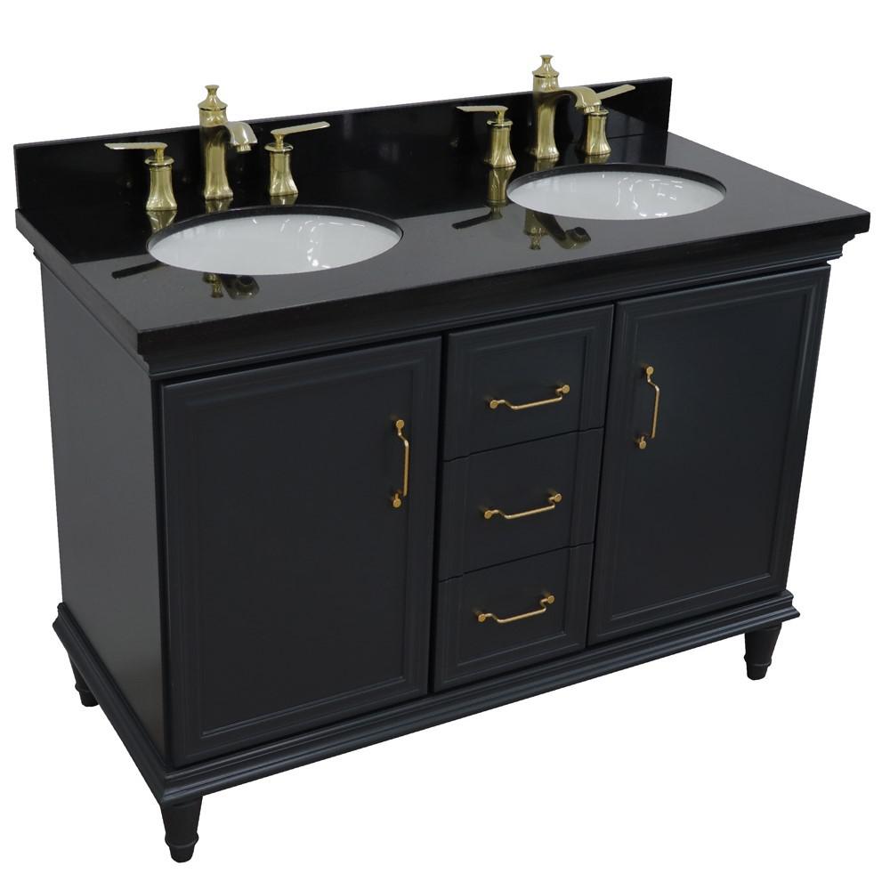 49 Double vanity in Dark Gray finish with Black galaxy and oval sink. Picture 9