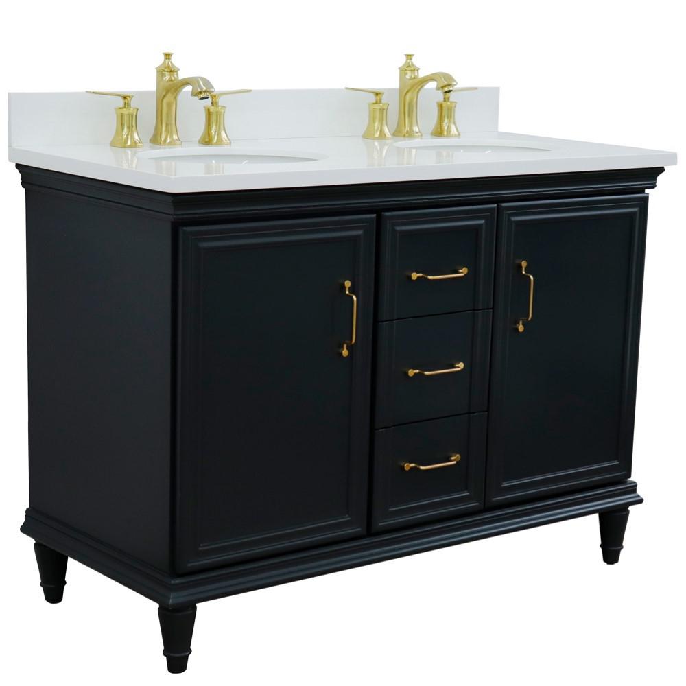49 Double vanity in Dark Gray finish with White quartz and oval sink. Picture 4
