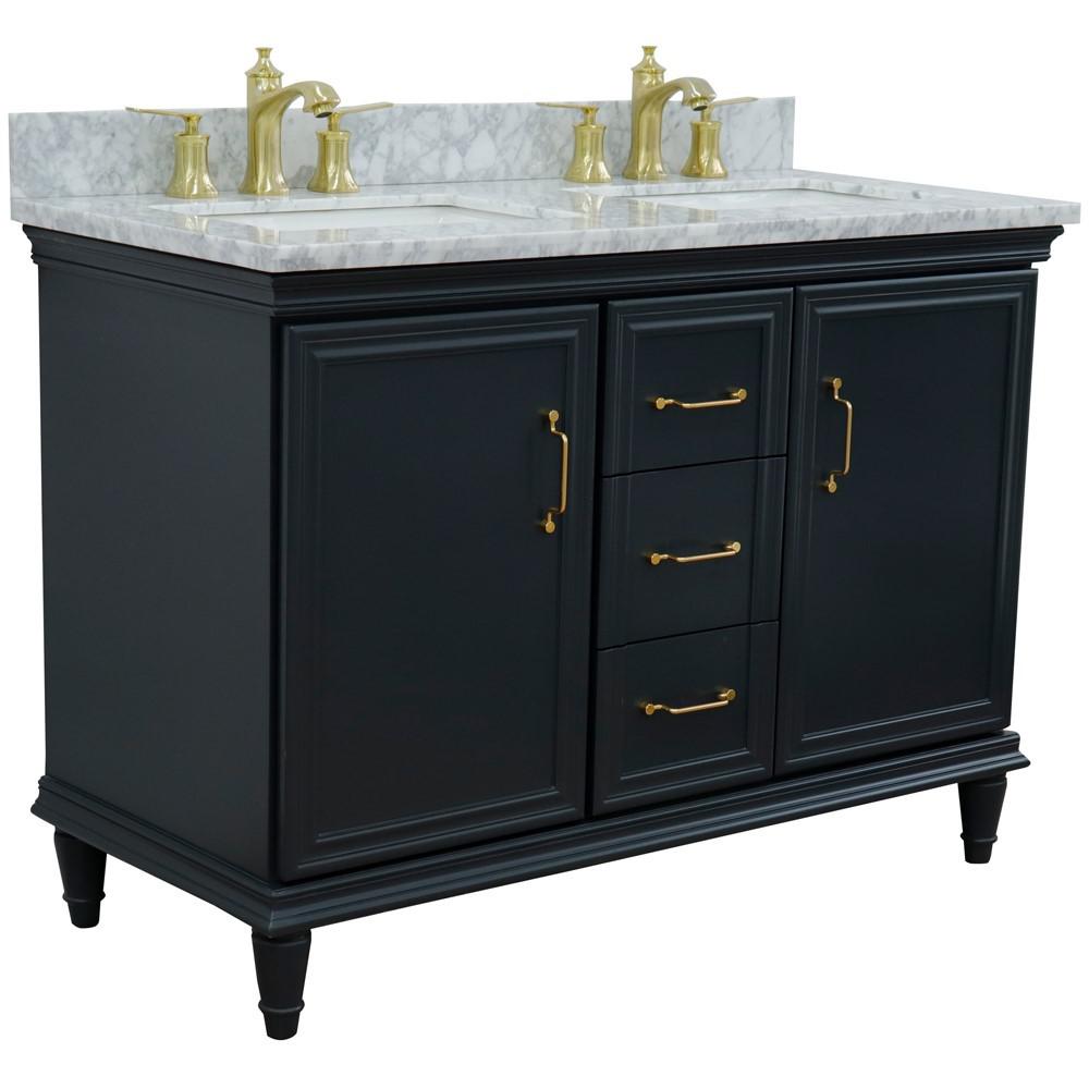49 Double vanity in Dark Gray finish with White Carrara and rectangle sink. Picture 4