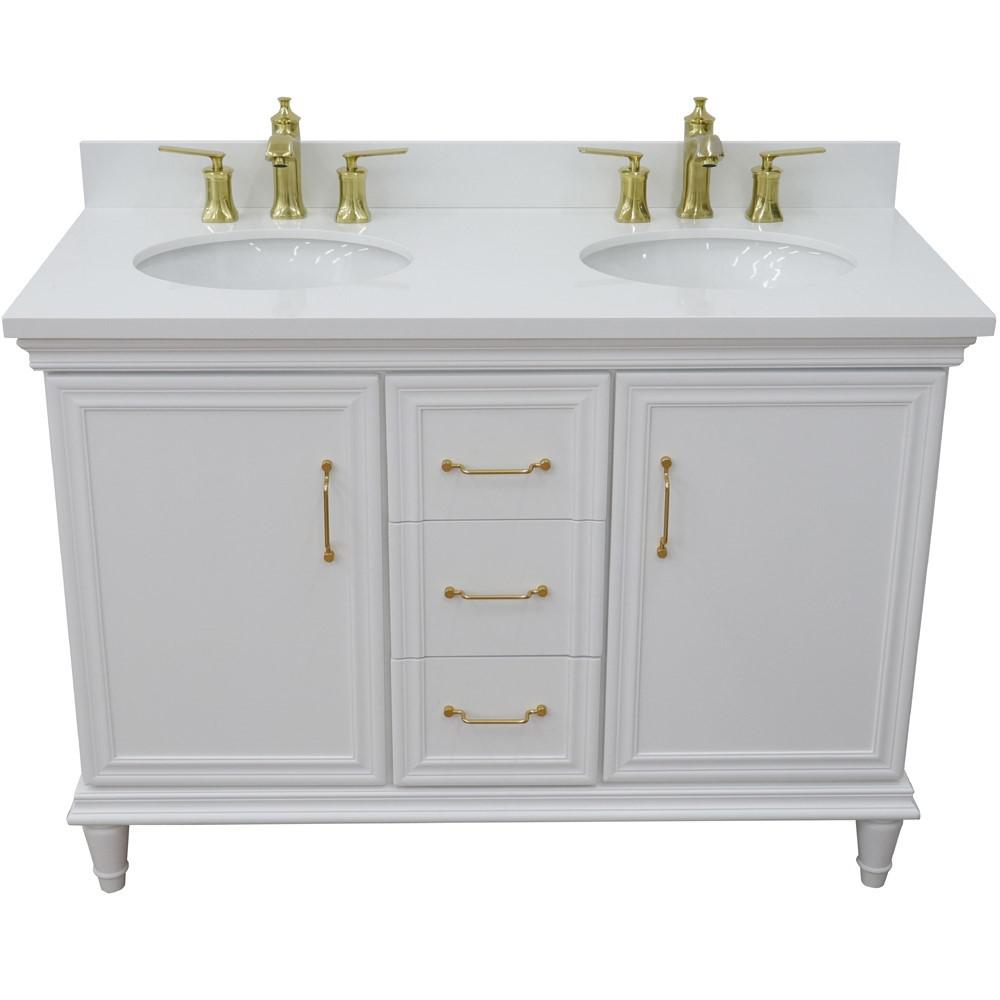 49 Double vanity in White finish with White quartz and oval sink. Picture 8