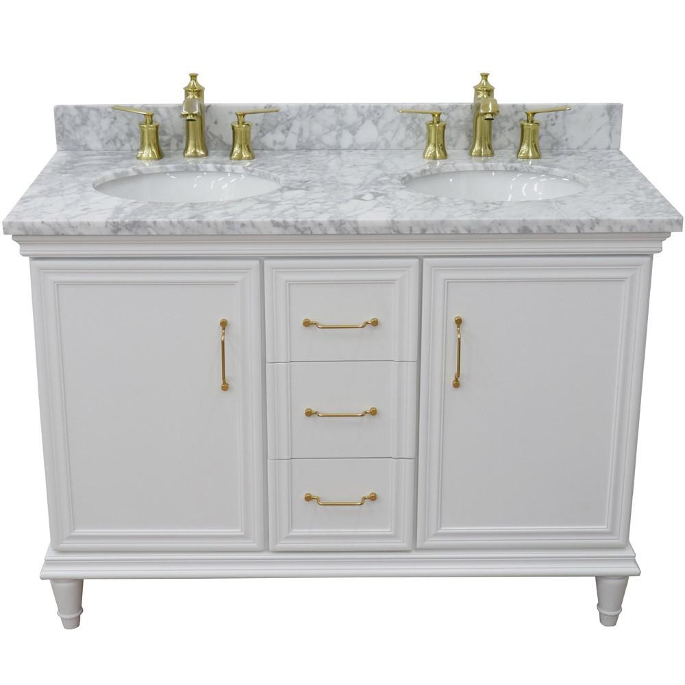 49 Double vanity in White finish with White Carrara and oval sink. Picture 8