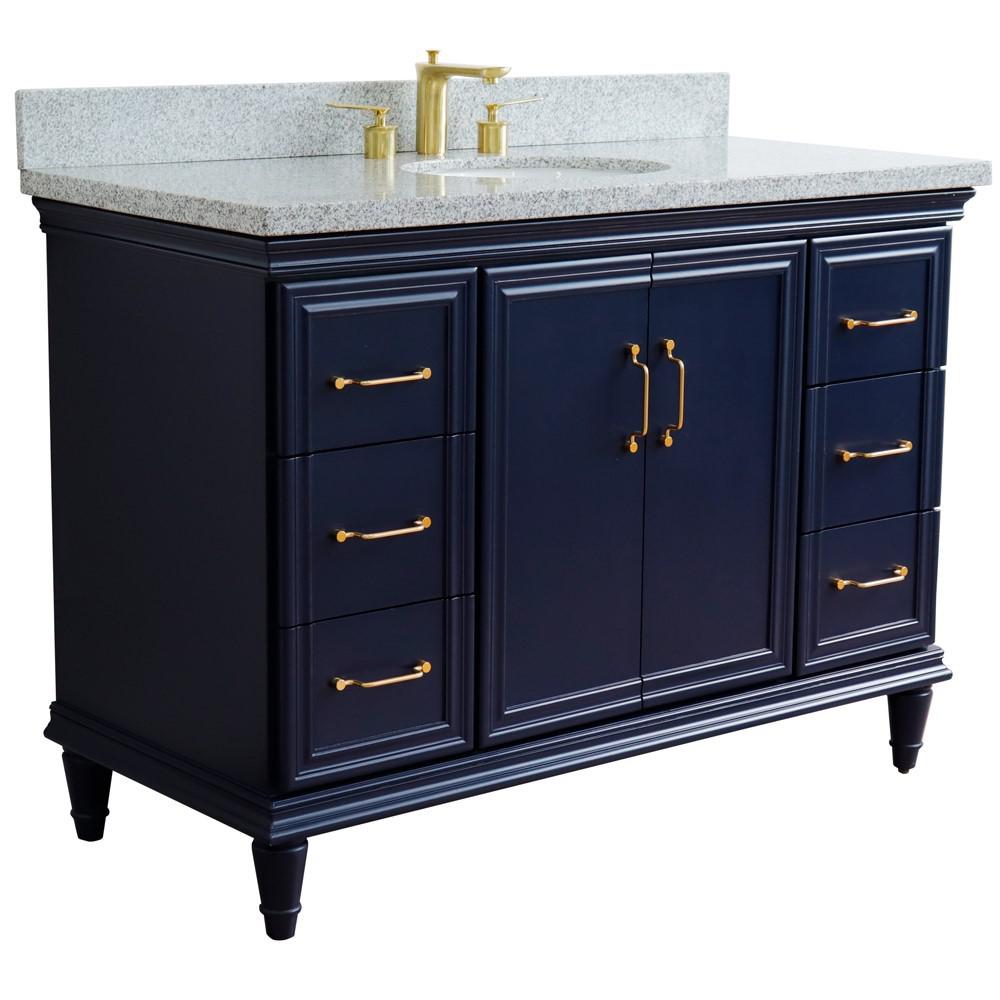 49 Single sink vanity in Blue finish with Gray granite and oval sink. Picture 5