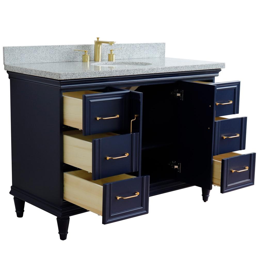 49 Single sink vanity in Blue finish with Gray granite and oval sink. Picture 6