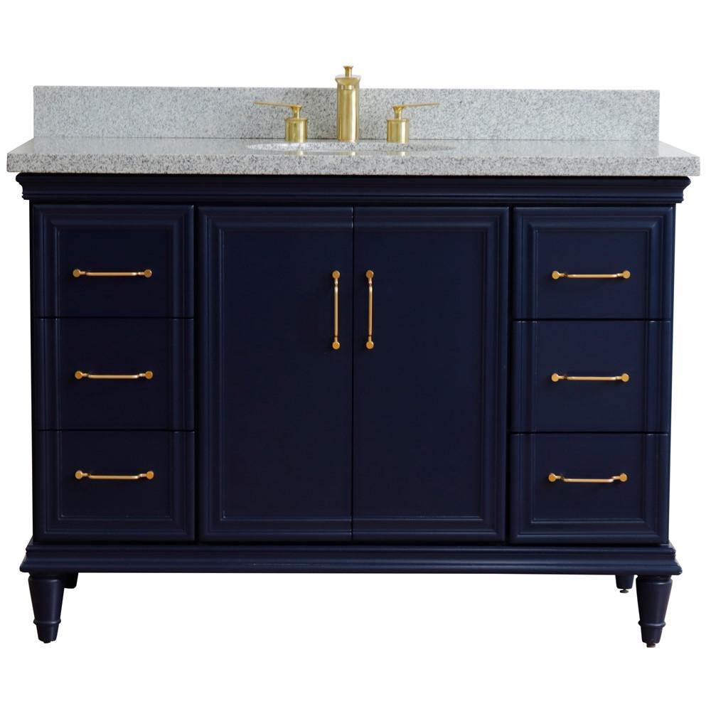 49 Single sink vanity in Blue finish with Gray granite and oval sink. Picture 7